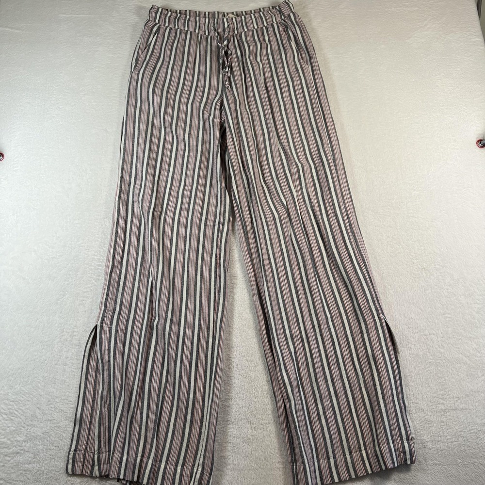 Cloth & Stone Pants Womens Small Blue Stripe Wide Leg Linen Rayon Drawstring